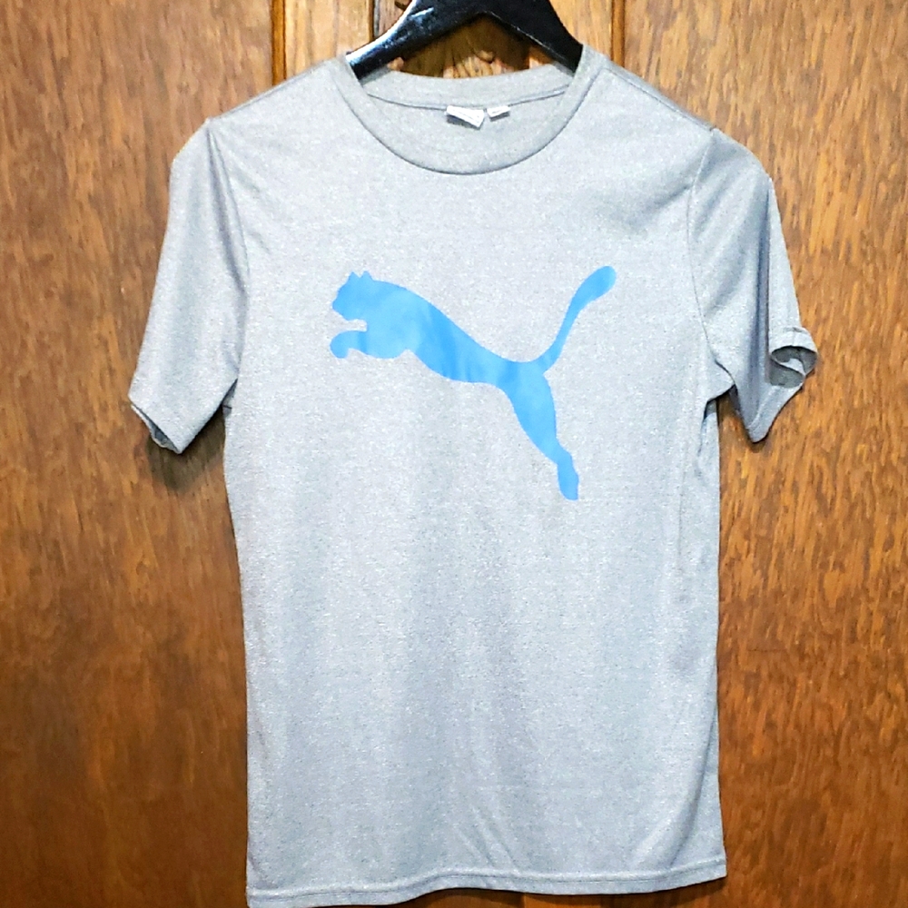 Puma Gray T-Shirt with Blue Logo